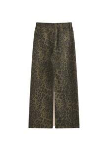 Women's American Style Leopard Print Wide Leg Jeans, Spring/Autumn Design, High Waist Slimming Height-Enhancing Loose Straight Leg Denim Pants, - Picture Color - View 7