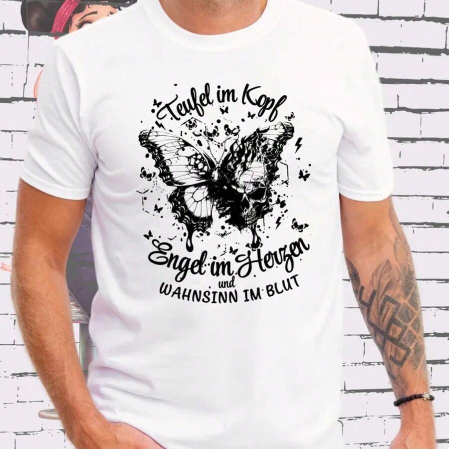 Local Warehouse, Unisex 100% Cotton Graphic T-Shirt, Short Sleeve, Diable Dans Tête, Ange Dans, Crew Neck, Relaxed Fit
