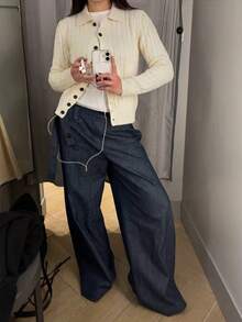 FOR BEAUTY Fall Winter Women Sweaters Elegant Casual Vacation Cream Cable Knit Button Up Cardigan High Neck Long Sleeve Tops Daily Outfits Clothes - White - View 8