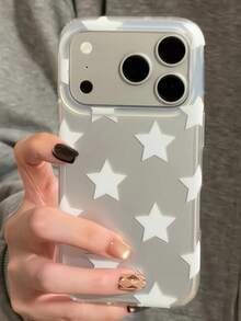 Minimalist White Star Pattern Silver Back Phone Case, Compatible With IPhone 17 Pro Max 17 Pro 17 16 Pro Max 16 Pro 16 15 Pro Max 15 Pro Max 15 Pro 15 14 Pro Max 14 Pro 14 13 Pro 15, Y2K Style Protective Cover - Star - View 5