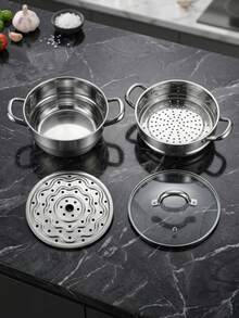 MiLaiWP 4-Piece Stainless Steel Kitchen Cookware Set, Including 1 Milk Pot And 1 Pot With Lid And Steamer Basket For Cooking, Ideal Gift For Women, Mothers, Families And Friends, Suitable For Home Kitchen Use, Back To School Season - View 5