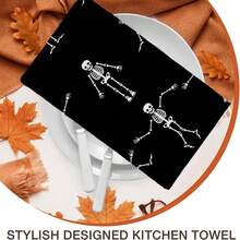 2/4/48pcs Halloween Series Dancing Skeleton Pattern Printed Kitchen Towels - Ultra Soft, Highly Absorbent Polyester Dishcloths And Hand Towels, Perfect For Holiday Decor, Kitchen Decor, Party Decor - Multicolor - View 8