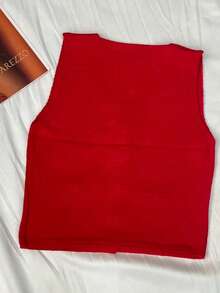 Colete de tecido de modal - Vermelho - Visão 3