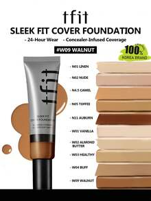TFIT SLEEK FIT COVER 底妝 W09 胡桃木色，高遮瑕輕盈，長效控油，霧面妝感，不褪色防暈染，適合初學者，K-Beauty 韓系彩妝，禮品 30g/1.05 Oz. - W09 WALNUT - 查看 1