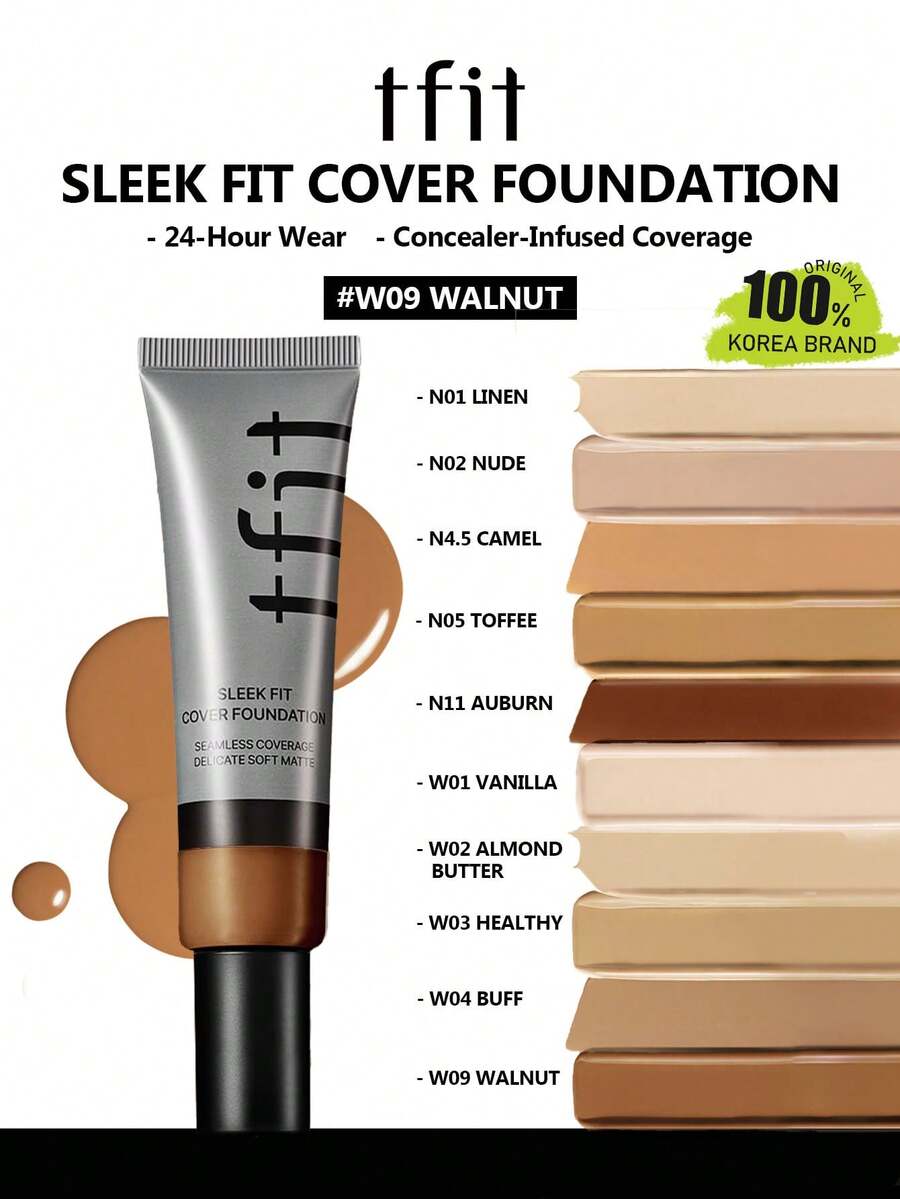 TFIT SLEEK FIT COVER 底妝 W09 胡桃木色,高遮瑕輕盈,長效控油,霧面妝感,不褪色防暈染,適合初學者,K-Beauty 韓系彩妝,禮品 30g/1.05 Oz. - W09 WALNUT - 查看 1