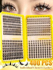 400pcs Mixed Style Cluster False Eyelashes, Maple Leaf/Wheat/Triple Fish, Delicate Natural Eyelash Band, DIY Home Eyelash Extension, Cluster False Eyelashes, Single Piece False Eyelashes, False Eyelashes, Suitable For Creating Various Makeup Looks, Suitable For Daily/Date/Party Use - Multicolor - View 9