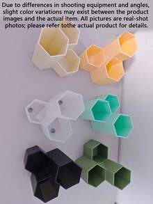 1pc 3 Grid Spliced Hexagonal Pen Holder, Multi-Compartment Makeup Brush Organizer, Desktop Storage Caddy For Office School Vanity Table Pencil Case Storage Organizer School - Multicolor - View 11