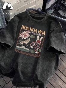 Plus Size Women's Daily Twilight Wolf & Floral Print Crew Neck Short Sleeve Casual T-Shirt Top, Spring Summer Autumn Vacation Outfit Black - Black - View 5