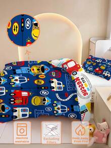 1pc Navy Blue Cartoon Rescue Vehicle Print Duvet Cover Set (No Filling) 100% Polyester Double-Sided Duvet Cover Set, No Filling, Suitable For Infants And Children, Machine Washable, Ideal Holiday Gift For Newborn Bed/Crib - Multicolor - View 6