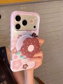 Cute Striped Magnetic Hibiscus Flower 17 Pro Max Apple 14 Pro Max Phone Case 15 Pro Max Personalized 16 Protective Cover Anti-Drop 16 Pro Max New - Pink - View 3