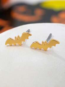3pcs Gold Metal Ghost Bat Pumpkin Delicate Gothic Fun Jewelry Set Suitable For Party Luxury Banquet - Yellow Gold - View 11