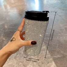 1PC Fashionable High-End Sparkling Rhinestone Coffee Cup, Stainless Steel Insulated Tumbler With Straw For Office, Travel, Home, Car, Flat Bottom, Coffee Mug, Rhinestone Water Bottle, Tumbler - Multicolor - View 6