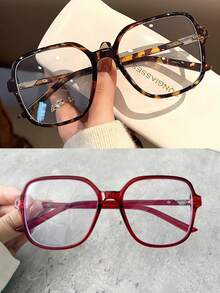 1 Pair Women's Vintage Collegiate Style Large Frame Clear Lens Glasses, Suitable For Daily Reading, Gaming, Computer, Phone, TV Use - glossy black - View 21
