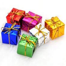 10pcs Christmas Shiny Mini Decorative Boxes, Mixed Color Metallic Foil Wrapped, Christmas Tree Hanging Ornament Boxes - Multicolor - View 7