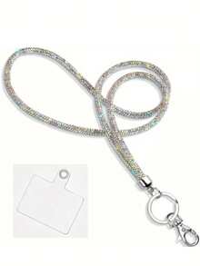 1 Pack Rhinestone Neck Badge Lanyard, ID And Key Strap Rhinestone Office Lanyard, 31.5 Inch (Approx. 80 Cm) Shiny Neck Strap With Metal Buckle And Key Ring, Crystal Lanyard, ID, Key Strap (White) - A - View 8