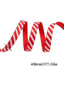 1 Roll 4.5m Red & White Diagonal Stripe Ribbon, Red & White Candy Cane Striped Border Christmas Ribbon, Christmas Packaging Handmade Decoration Ribbon, Christmas Decoration, Candy Cane Woven Ribbon, Wreath Bow, Holiday Party Decoration, Suitable For Gift Wrapping, Christmas Tree Bow, Wreath, Floral Decoration, Holiday DIY Handmade Decoration - Multicolor - View 9