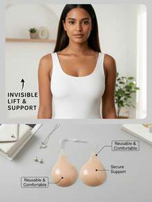 Invisible Adhesive Breast Lift Bra - Reusable Non-Slip Silicone Bra With Shoulder Straps, Backless Strapless Design For Dresses, Swimsuits, Bikini - Multicolor - View 4