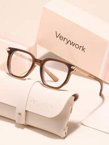Verywork1 Pair Geometric Personalized Brand Design Women's Clear Lens Glasses, Comes With Storage Case And Cleaning Cloth, Suitable For Office Wear, Daily Accessory, Street Photography, Cafe, Travel And More - Clear - View 12