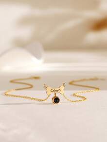 Customized Pet Photo Projection Necklace, Paw Print Heart-Shaped Name Necklace, Photo Necklace With Name, Personalized Projection Photo Necklace, Gift For Girlfriend Pet Lover, Memorial Pet Photo Necklace, Fashion Customized Women's Necklace, Christmas Customized Gift, Animal-Friendly Jewelry - Bone Projection Necklace [Customizable] - View 8