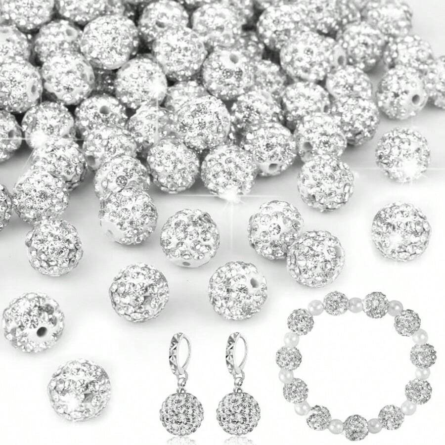100pcs High Quality 7-Row Full Rhinestone Ceramic Beads, Handmade Rhinestone Ceramic Beads, Premium Sparkling Rhinestone Beads DIY Loose Beads, Innovative Earrings Hair Accessories Jewelry Parts - Multicolor - View 1