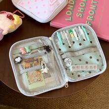 1pc Cute Multi-Layer Storage Box, Large Capacity Mesh Compartment Travel Organizer Bag, Portable Camera, Stationery, Cosmetics, Credit Card Storage Pouch - Multicolor - View 5
