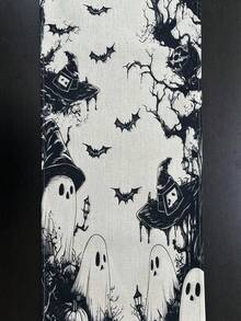 Halloween Table Runner, Ghost Pumpkin Linen Table Runner, Autumn Thanksgiving Harvest Table Decor, Suitable For Family Dinner Party Tabletop Decoration - B - View 4