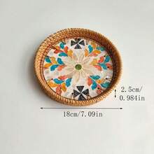 Handmade Woven Rattan Decorative Plate, Diameter 5.51 Inches, Height 0.984 Inches, Colorful Shell Decorative Plate, Home Rattan Decorative Plate - Multicolor - View 9