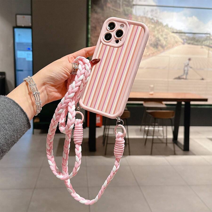 1件粉色條紋圖案防摔手機殼,TPU材質,適合作為節日禮物,兼容 Apple XS/XS Max/XR/11/12/13/14/15/16 Pro/Pro Max/14/15/16 Plus/17,男女通用 - 彩色 - 查看 1
