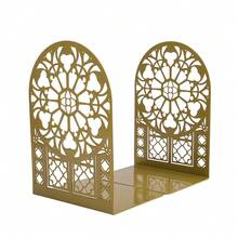 A Pair Of Hollowed Out Manchurian Window Hollowed Out Bookshelf Book Ends, Used For Heavy Book Ends, Black/Yellow High-End Book Ends, Metal Book Ends For Schools, Libraries, Desktop Storage, And Bookshelves. - Multicolor - View 16