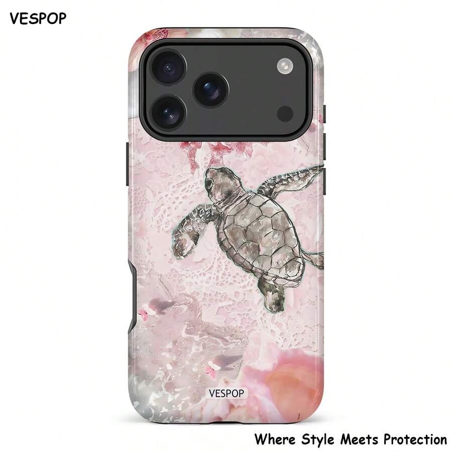 VESPOP Casing Ponsel 2-in-1, Cocok untuk Desain Mengkilap, Y2K, Pola Kura-kura, Kompatibel dengan 18/17/16/15/14/13 Pro Max - Warna Campuran 1 - View 1
