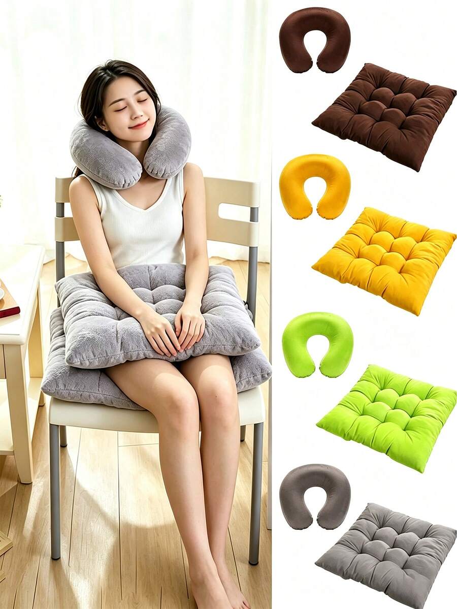 Multifunctional Square Comfortable Chair Cushion, Upgraded Elastic Knitted Polyester Seat Pad, Solid Color Brushed Soft Seat Cushion, Suitable For Office, Computer Chair/Dining Chair/Student Desk Chair/Tatami Anti-Collapse Pad - Multicolor - View 1
