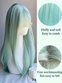 Halloween Blue Long Straight Wig, Synthetic Fiber, Middle Part Lace Front Wig, Cosplay Party, Daily Lolita Fashion Hair Accessory - Multicolor - View 5