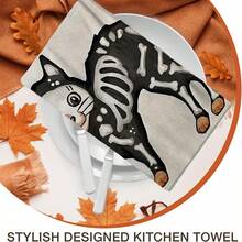 2/4/48pcs Halloween Series Black Cat Skeleton Pattern Printed Kitchen Towels - Super Soft, Highly Absorbent Polyester Dishcloths And Hand Towels, Perfect For Holiday Decor, Kitchen Decor, Party Decor - Multicolor - View 8