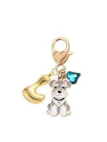 合金滴油雪拿里犬動物卡通 A-Z 字母鑰匙圈，藍色愛心與英文字母，寵物主題鑰匙環，適用於錢包、背包、汽車吊飾、耳機配件，男女皆宜，適合掛在包包上，適合作為送給朋友、家人、情侶、女友的重要禮物、節日紀念品、開學季、教師節、生日禮物 - 彩色 - 查看 22