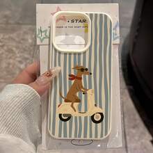 1件 白色磨砂極簡鏡頭保護可愛狗狗圖案手機殼，適用於 iPhone 16 Pro Max/17/16/15/14 Plus/13/12/11/Air，兼容三星系列 - 彩色 - 查看 2