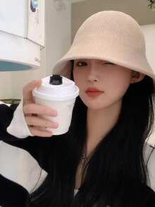1pc Women's Chenille Knit Bucket Hat, Casual Minimalist Design, Suitable For Daily Wear, Autumn/Winter Outfits, Holidays And Festivals - Black - View 8
