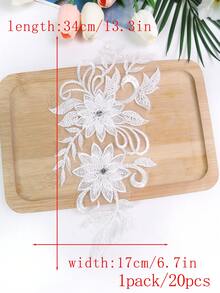 彩色3D刺繡貼花附珠飾與水鑽，婚紗與晚禮服配件，網紗蕾絲DIY表演服裝刺繡補丁，長 31CM / 寬 16CM - 白色 - 查看 8