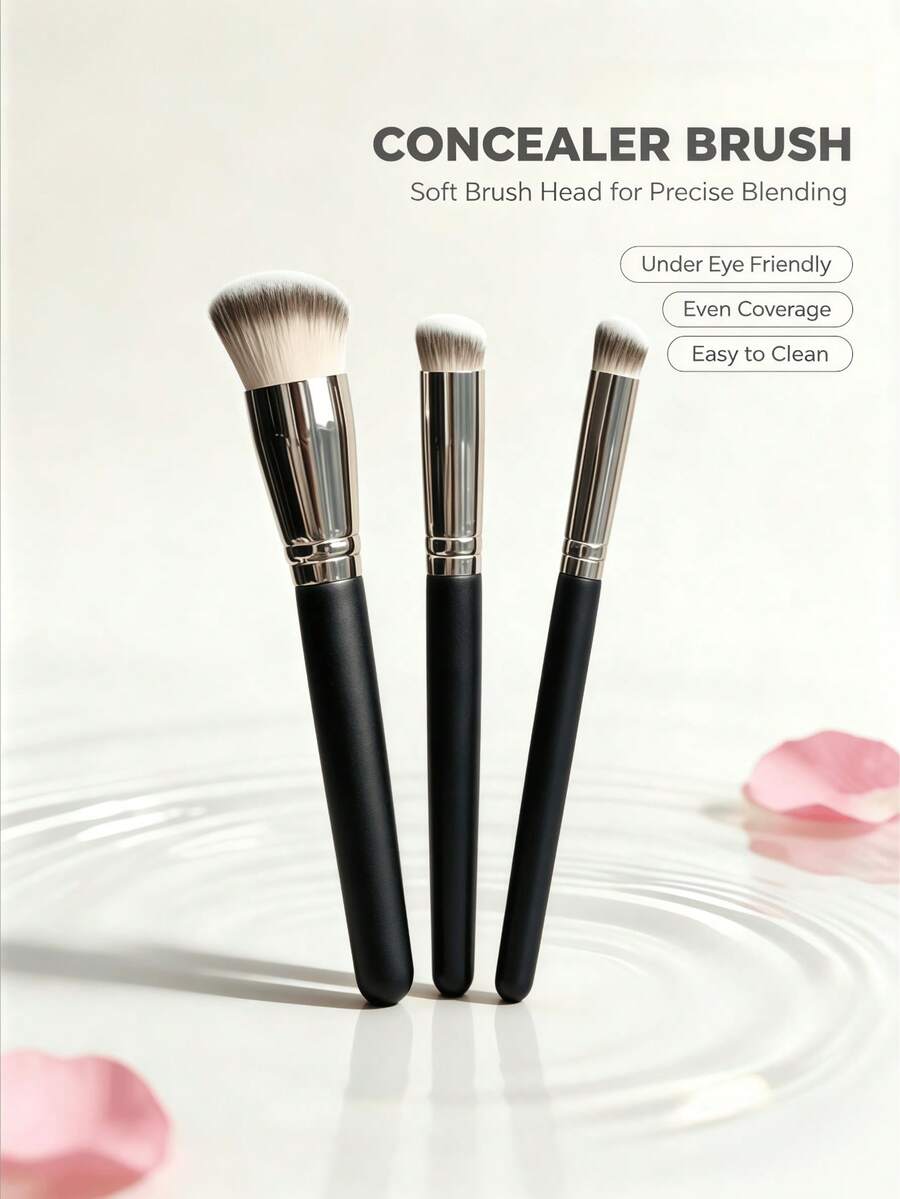 3Pcs Multi-Size Concealer Brush Set, Different Sized Heads For Targeted Coverage, Fluffy Soft Bristles With Low Powder Absorption, Flawlessly Cover Blemishes, Create Seamless Base Makeup For Beauty Lovers - Multicolor - View 1