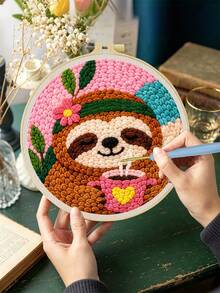 DIY Punch Needle Kit For Beginners – Includes Punch Needle, Yarn, Instructions, Hoop & Pre-Printed Fabric (Little Bear And The Hedgehog). Creative Craft For Wall Decor Or Gifting. 2D Printed Punch Needle Starter Kit. 20x20cm (7.87x7.87in). - A - View 12