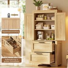 Country-Style Kitchen Cabinet With Two Drawers And Adjustable Shelves, Barn Door Design, Suitable As Storage For Kitchen, Dining Room, And Living Room, Natural Wood Color - 查看 5
