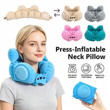 1pc Press-To-Inflate Crown-Shaped Neck Pillow, Portable U-Shaped Support Pillow For Travel, High-Speed Train, Airplane, Long-Distance Trips, Nap, Neck Pressure Relief Inflatable Travel Pillow - Multicolor - View 2