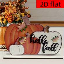 2D平面 1件裝 Hello Autumn 南瓜木製桌面裝飾品，附秋葉與漿果，適合農舍風感恩節廚房或派對 - A - 查看 4