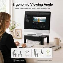 Adjustable Monitor Riser With Storage Drawer, Desktop Computer Screen Support Stand, Elevated Desk Organizer For Laptops And Office Displays - View 7
