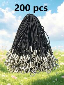 1 Pack 10/30/50/100/200/300/500/1000pcs Multicolor Black Pendant Rope Lanyard Lasso Hanging Rope Lobster Clasp Rope Keychain Hook Phone Set Pendant Jewelry Accessories - Black - View 16