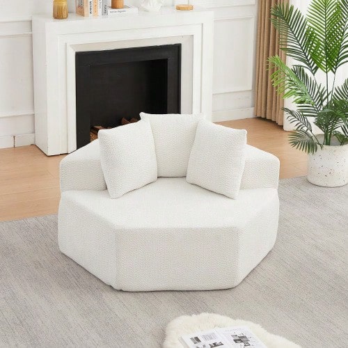A Hexagonal Armchair In A Modern Style, Characterized By Versatile Combination Options And A Modular Design; This Chenille-Upholstered Sofa Is Ideal - 米色 - 查看 1