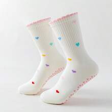 1/2/3/6 Pairs Women's Grip Pilates Socks, Cute Ruffle Trim Heart Pattern Mid-Calf Yoga Socks, Indoor Floor Slipper Socks Suitable For Gym, Workout & Running, Christmas Gift. - Multicolor - View 8