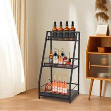 3-Tier Trapez Corner Liquor Bottle Rack With Protective Rail, Freestanding Red Wine Shelf, Space-Saving Corner Organizer For Home Bar, Living Room, And Wine Cabinet - 黑色 - 查看 6