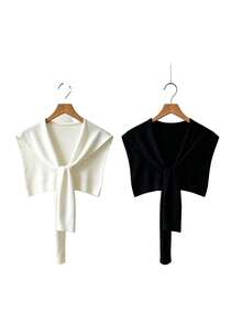 1PC/2PCS Minimalist Premium Solid Color Striped Patchwork Knit Shawl Women's Outerwear Fake Collar Decor Air Conditioning Room Shoulder Wrap Fashion Versatile Vest - Multicolor - View 7
