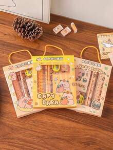 4 Set Perlengkapan Alat Tulis Capybara yang Menggemaskan, Perlengkapan Kantor Kawaii dengan Desain Capybara | Paket Hadiah Liburan Gaya Acak, Hari Pertama Sekolah - MultiWarna - View 6