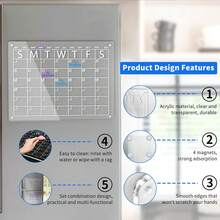 1Pc Ins Style Clear Acrylic Magnetic Weekly Fridge Calendar,Dry Erase Reusable Weekly Planner Whiteboard,Refrigerator Memo Organizer,Family Meal Task Planning Board,Kitchen Decor For Daily Schedule & Household Organization Supplies - Style a - View 2
